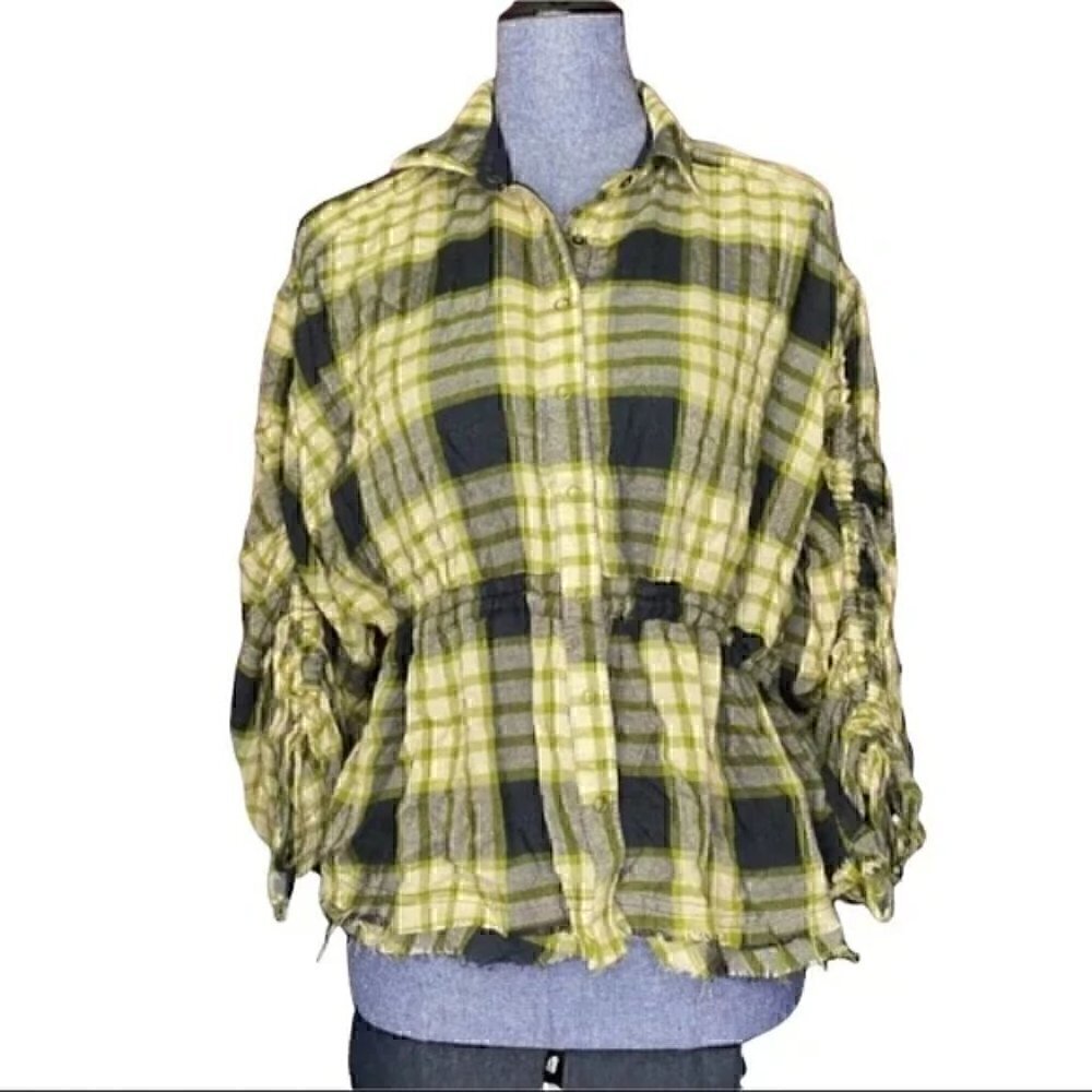 Free People plaid print button down top NWT